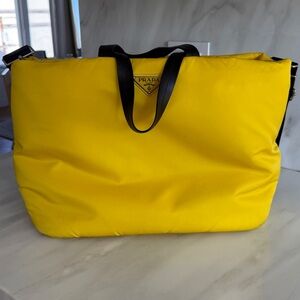 Yellow Prada Padded Nylon Tote